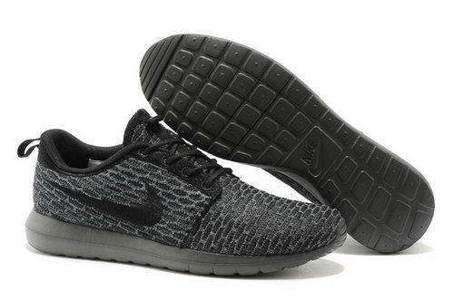 Nike Roshe Run Mens Shoes 2015 New Flynit New Deep Gray Black Low Cost